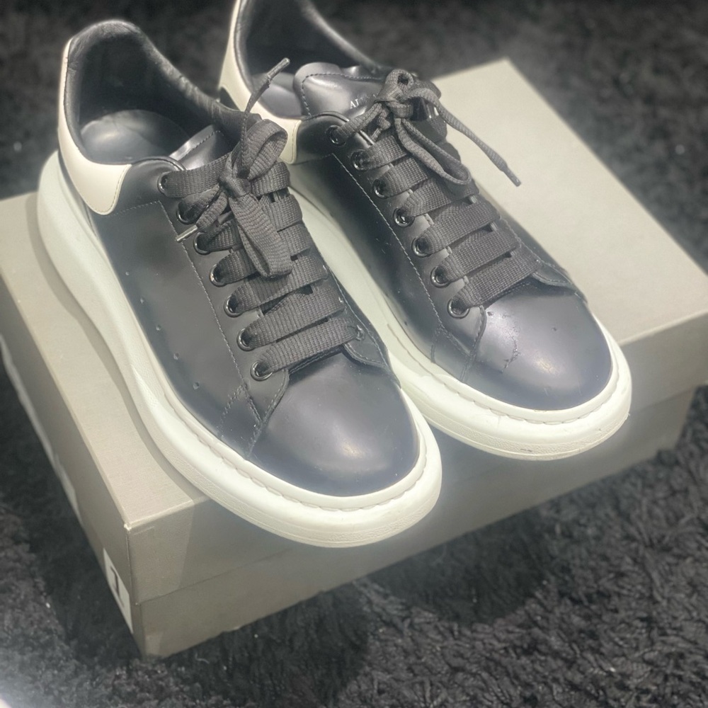 Alexander McQueen Black Leather Sneakers with White Soles